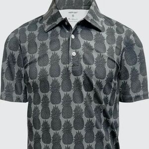 NWT HAPPY BAY black and grey pineapple polo